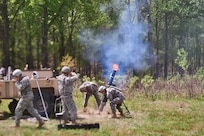 Soldiers conduct live mortar fire exercise with the mortar section from Bravo Troop, 5th Squadron, 73rd Cavalry Regiment at Fort Pickett, Virginia in 2012.