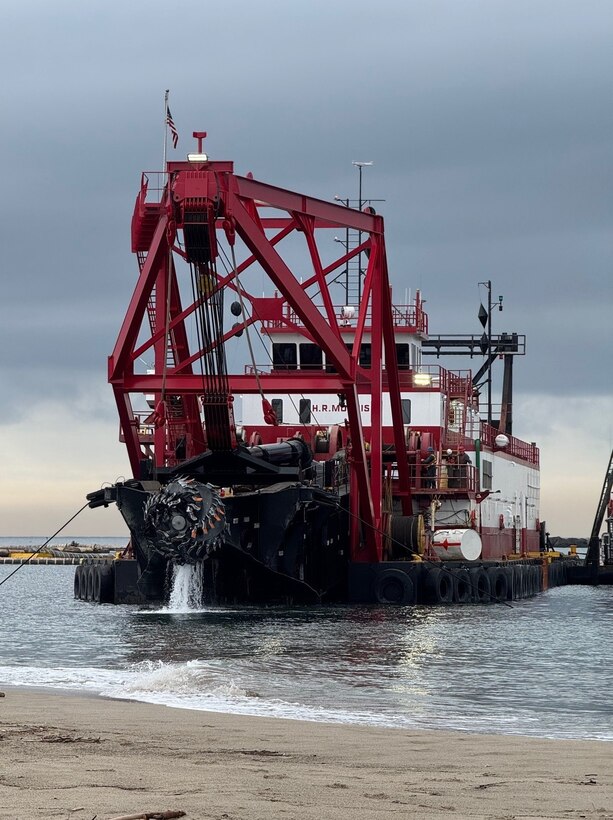 Manson Contruction's hydraulic dredge, H.R. Morris, is pictured Jan. 30 at Channel Islands Harbor in Oxnard, California.