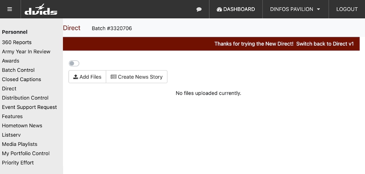 Screenshot of DVIDS file upload page.