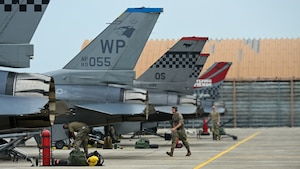 F-16 Fighting Falcons assigned to the 36th Fighter Squadron arrive at Cheongju Air Base, Republic of Korea for Buddy Squadron 25-5