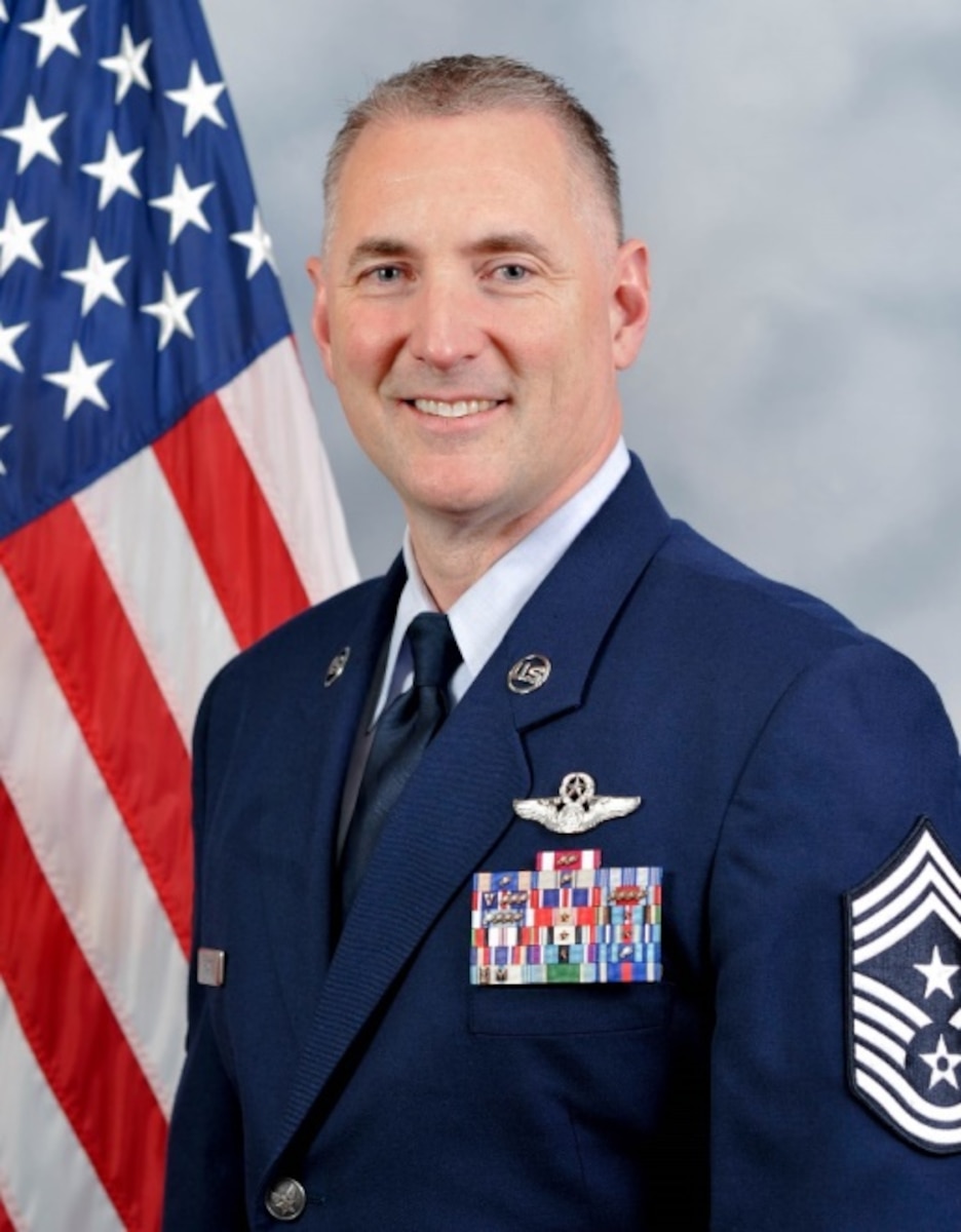 Official portrait of Chief Master Sgt. Tige Platt.