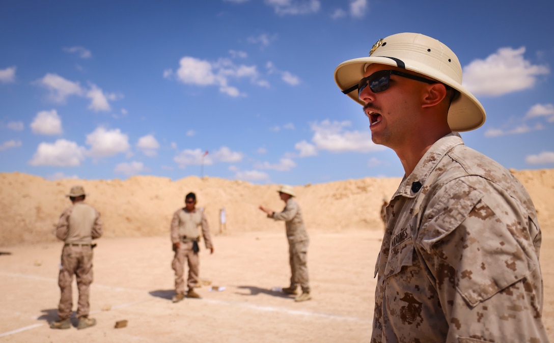 U.S. Marines with 4th Combat Engineer Battalion, 4th Marine Division conduct pistol, grenade range during BRIGHT STAR 25