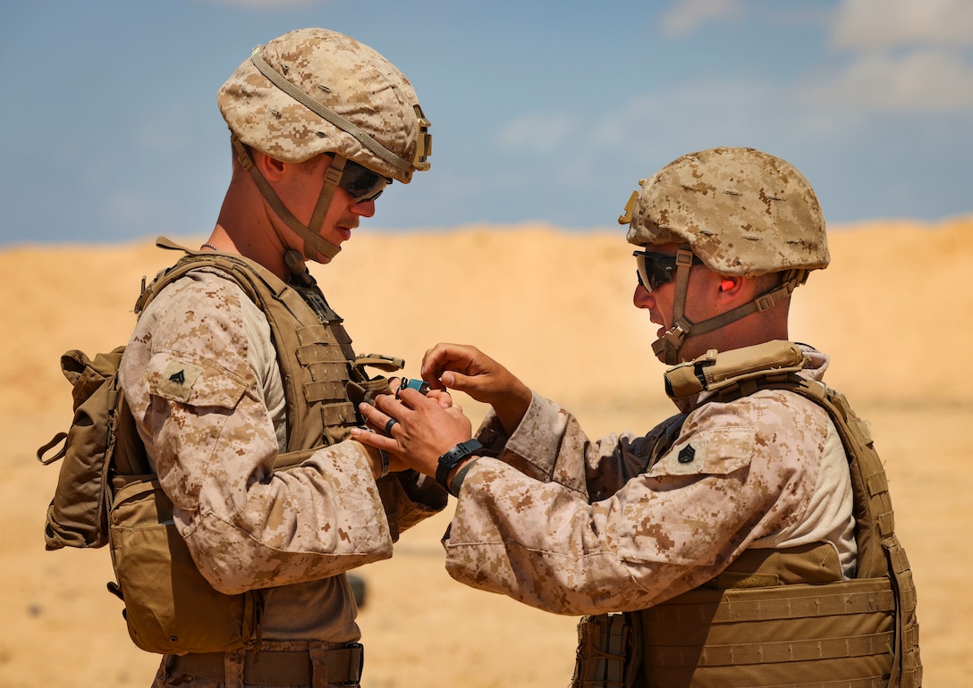 U.S. Marines with 4th Combat Engineer Battalion, 4th Marine Division conduct pistol, grenade range during BRIGHT STAR 25