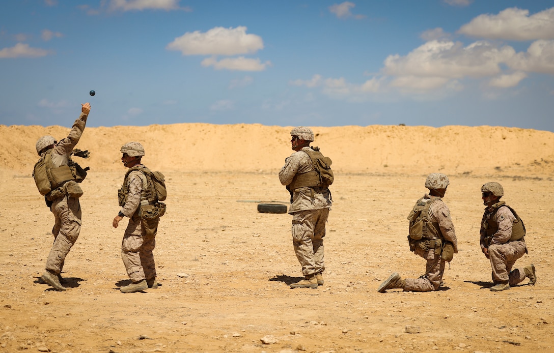 U.S. Marines with 4th Combat Engineer Battalion, 4th Marine Division conduct pistol, grenade range during BRIGHT STAR 25