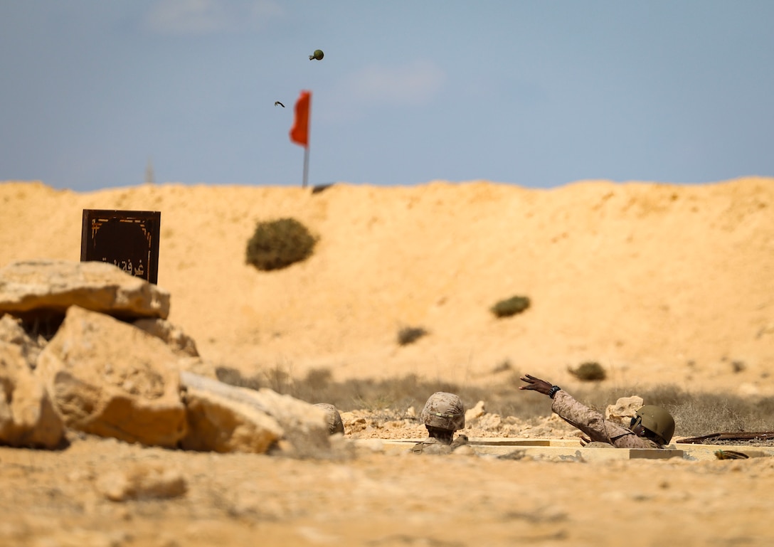U.S. Marines with 4th Combat Engineer Battalion, 4th Marine Division conduct pistol, grenade range during BRIGHT STAR 25