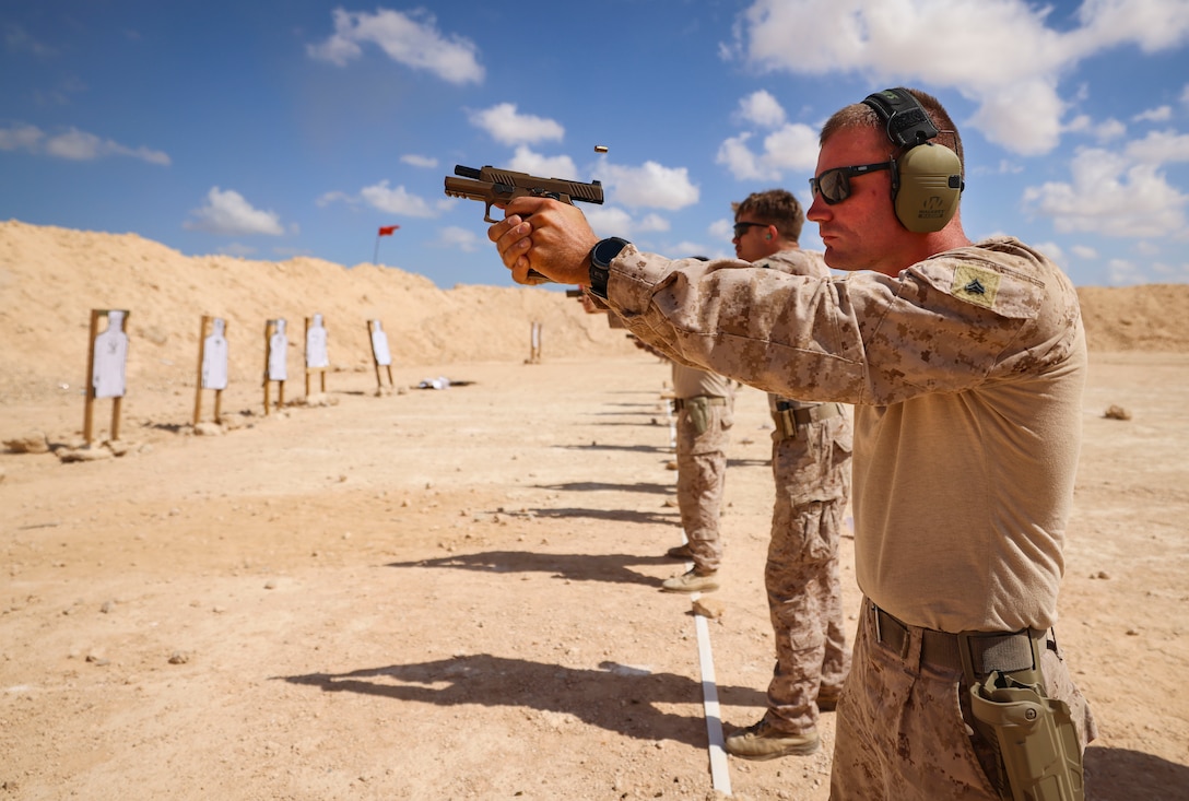 U.S. Marines with 4th Combat Engineer Battalion, 4th Marine Division conduct pistol, grenade range during BRIGHT STAR 25