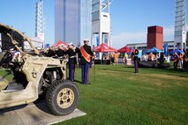 U.S. Marines with the 2nd Marine Aircraft Wing Band, assigned to Special Purpose Marine Air-Ground Task Force-250 perform at the static display during Marine Week Atlanta, Aug. 30, 2025. Marines stationed across the globe commemorate the 250th anniversary of the Marine Corps, honoring a distinguished legacy of service, sacrifice, and unwavering fidelity to both the nation and the Corps. (U.S. Marine Corps photo by Staff Sgt. Matthew Booth)