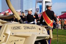 U.S. Marines with the 2nd Marine Aircraft Wing Band, assigned to Special Purpose Marine Air-Ground Task Force-250 perform at the static display during Marine Week Atlanta, Aug. 30, 2025. Marines stationed across the globe commemorate the 250th anniversary of the Marine Corps, honoring a distinguished legacy of service, sacrifice, and unwavering fidelity to both the nation and the Corps. (U.S. Marine Corps photo by Staff Sgt. Matthew Booth)