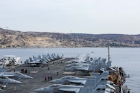 The world's largest aircraft carrier, USS Gerald R. Ford (CVN 78), arrives in Marseille, France, Aug. 4, 2025. Gerald R. Ford, a first-in-class aircraft carrier and deployed flagship of Carrier Strike Group Twelve, is on a scheduled deployment in the U.S. 6th Fleet area of operations to support the warfighting effectiveness, lethality and readiness of U.S. Naval Forces Europe-Africa, and defend U.S., Allied and partner interests in the region. (U.S. Navy photo by Mass Communication Specialist Seaman Apprentice Alyssa Joy)