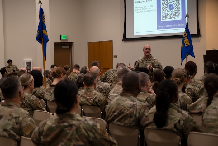 Master Sgt. Bryant speaks to the Airmen of the 403rd Wing.