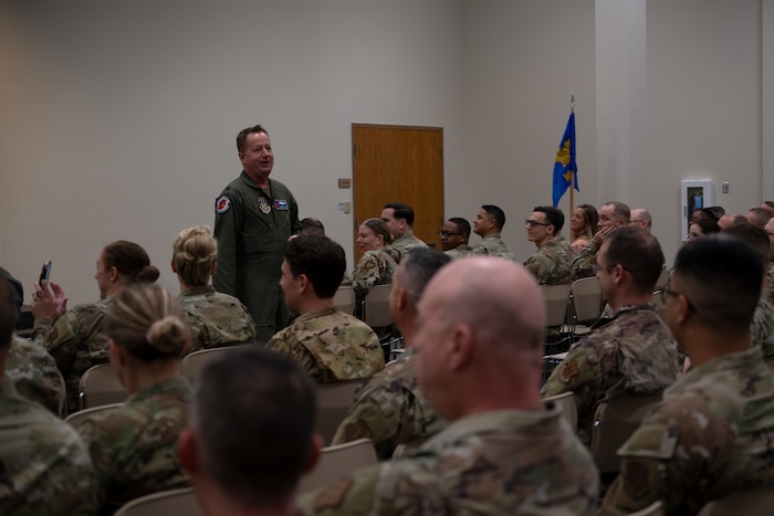 Lt. Col. Sean Cross speaks to the Airmen of the 403rd Wing.