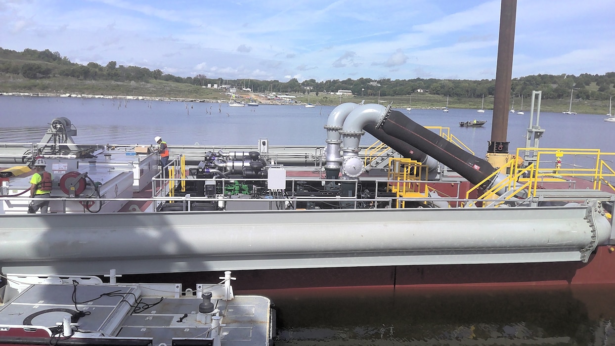 Large dredging machinery at Tuttle Creek Lake.