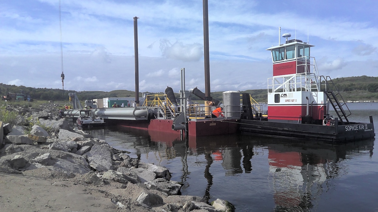 Large dredging machinery at Tuttle Creek Lake.
