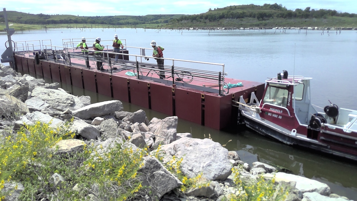 Large dredging machinery at Tuttle Creek Lake.
