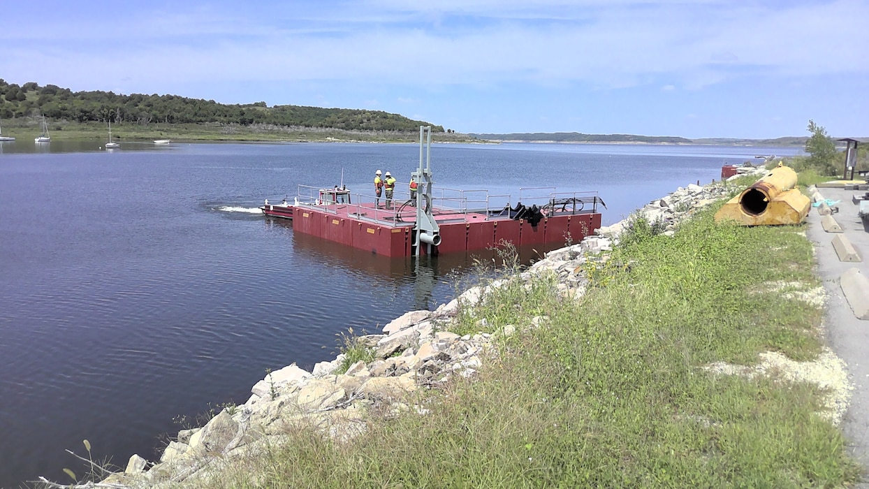 Large dredging machinery at Tuttle Creek Lake.