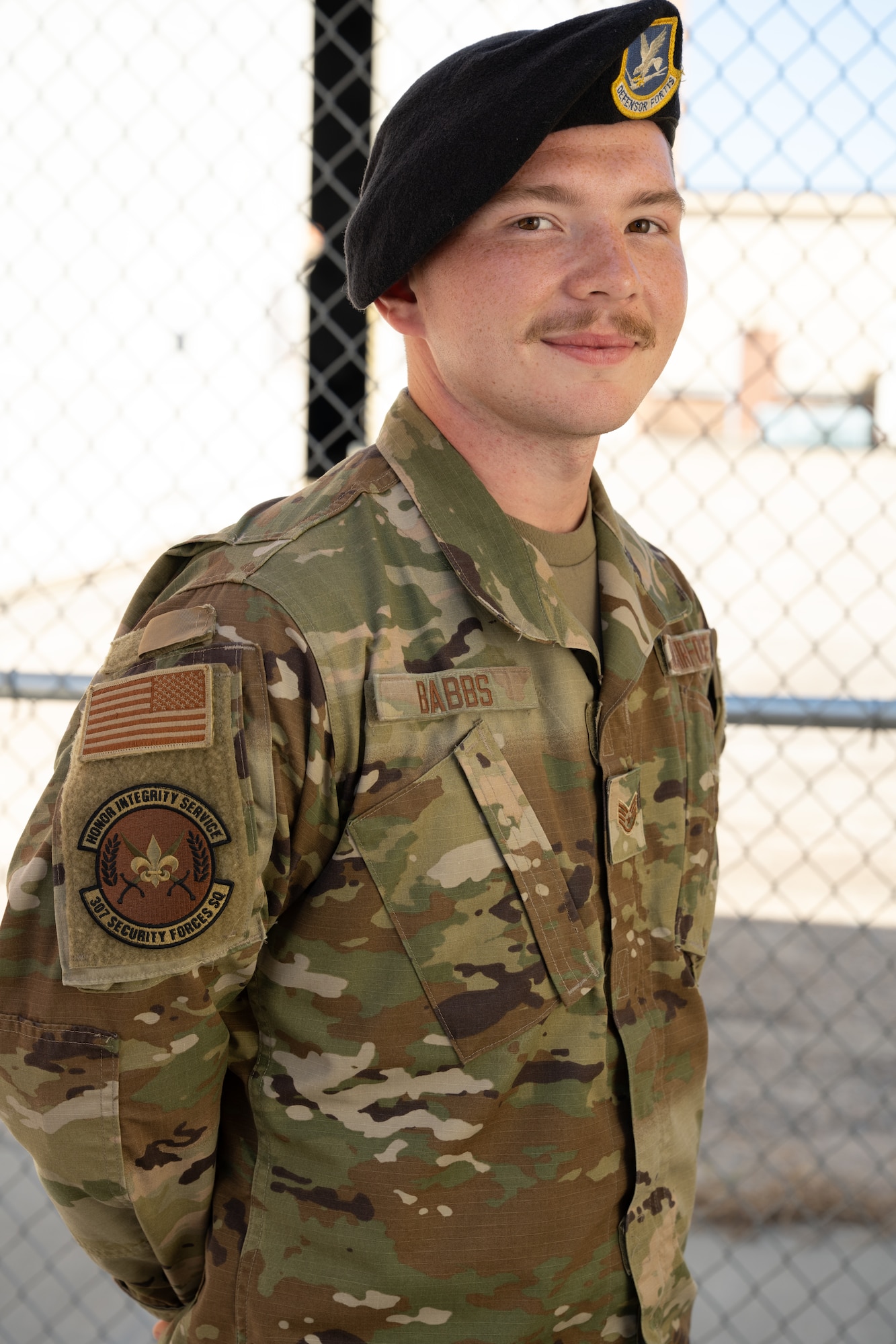 Still shot of U.S. Air Force Staff Sgt. Gage Babbs, 307th Security Forces Squadron Defender.