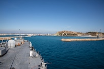 The Blue Ridge-class command and control ship USS Mount Whitney (LCC 20) arrives in Porto Romano, Durrës, Albania, for a schedule port visit. Mount Whitney is on a scheduled deployment in the U.S. 6th Fleet area of operations to support the warfighting effectiveness, lethality and readiness of U.S. Naval Forces Europe-Africa, and defend U.S., Allied and partner interests in the region.