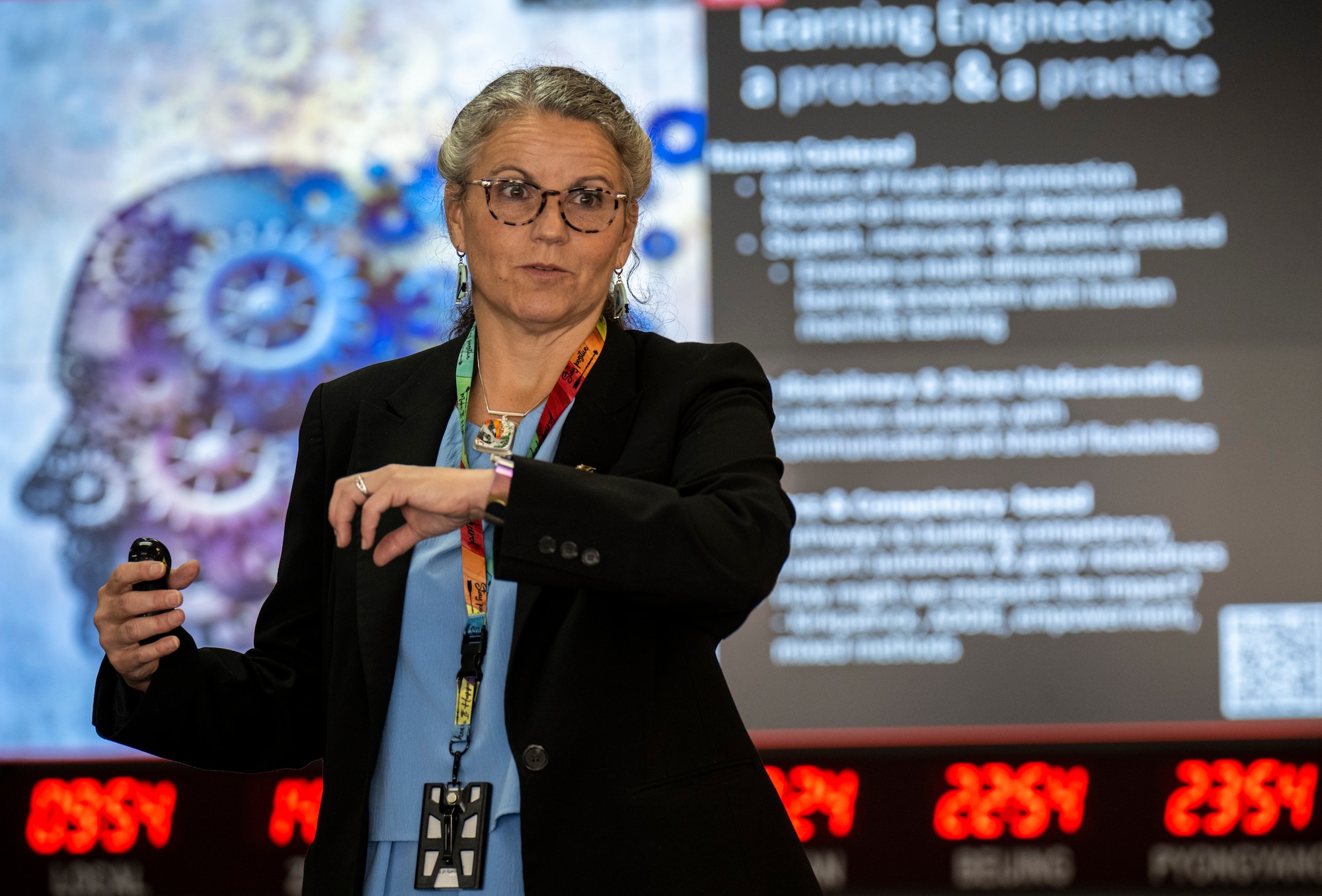 Dr. Wendy D. Walsh, chief learning officer for Air Education and Training Command, discusses competency-based learning at the Enlisted Force Development Panel held at the Air Force Senior Noncommissioned Officer Academy, Maxwell Air Force Base, Gunter Annex, Ala., Sept. 9. The Enlisted Force Development Panel is charged to review, evaluate, and make recommendations to senior Air Force leaders regarding concerns, programs and initiatives relating to the education, training and experiences impacting enlisted Airman development. (U.S. Air Force photo by Brian Ferguson)