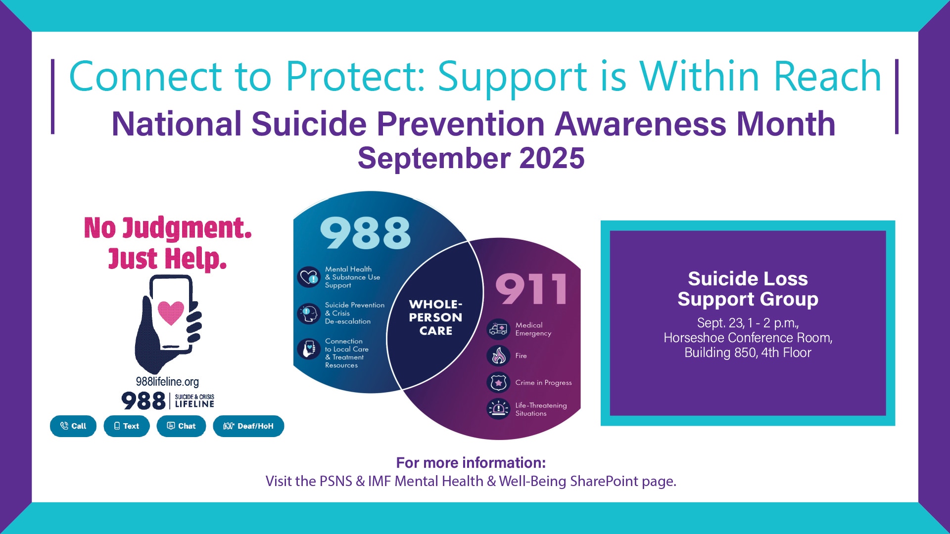 Puget Sound Naval Shipyard & Intermediate Maintenance Facility 2025 Suicide Prevention Awareness Month graphic. (U.S. Navy graphic by Geno Hernandez)