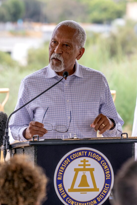 Riverside County Supervisor Chuck Washington delivers remarks during the Aug. 28 groundbreaking ceremony for Phase 2B of the Murrieta Creek Flood Control, Environmental Restoration and Recreation Project in Temecula, California.