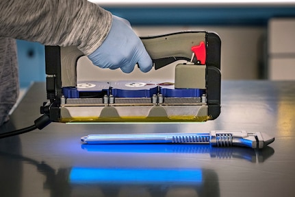 "Keiko," one of two UVC-LED Handheld Sanitizers, was designed and built by employees in the new PSNS Innovation Lab in Building 435 at Puget Sound Naval Shipyard & Intermediate Maintenance Facility in Bremerton, Washington. (PSNS & IMF photo by Scott Hansen)