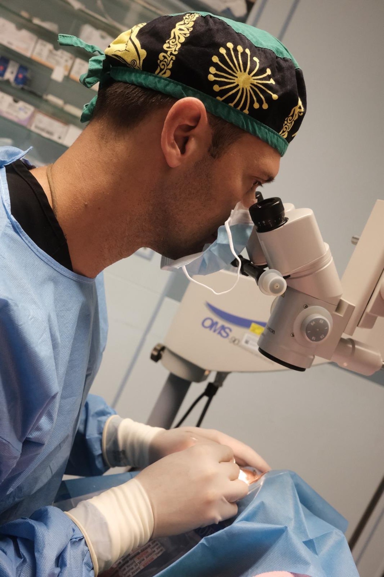 U.S. Air Force Lt. Col. Timothy Soeken, ophthalmologist, 59th Medical Wing-JBSA-Lackland, performs an eye procedure on a patient during a surgical mission as part of Panamax Alpha Phase II, Santiago de Veraguas, Panama, Aug. 26, 2025, through Sept. 11, 2025. The surgical mission brought together 48 local and U.S. doctors, nurses, and technicians to complete cataract removals, corneal transplants and other complex procedures alleviating an over six-month wait for some. The over 200 surgeries provided not only improved eyesight but symbolized the strength of the U.S.-Panama partnership. (Courtesy Photo)