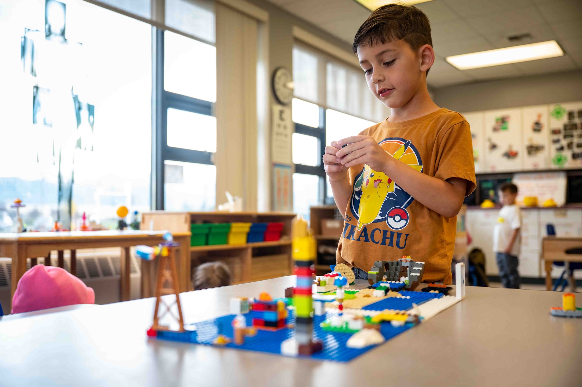 Kasian Taugasolo, 7, plays at the Ketchikan School Age Center at Joint Base Elmendorf-Richardson, Alaska, Aug. 28, 2025. The Ketchikan School Age Center was accredited along with the Illa SAC and Sitka Child Development Center, by the Council on Accreditation, a status only approximately 15 percent of childcare institutions nationwide receive. (U.S. Air Force photo by Airman 1st Class Hunter Hites)