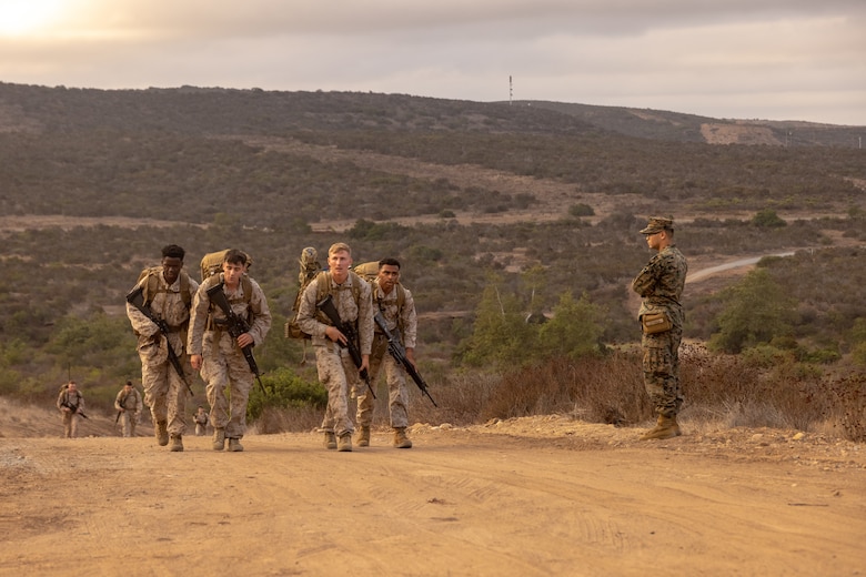 U.S. Marines with 8th Communication Battalion, II Marine Expeditionary Force Information Group, arrive at Check Point 2 during the inaugural Thunderstruck Communications Competition