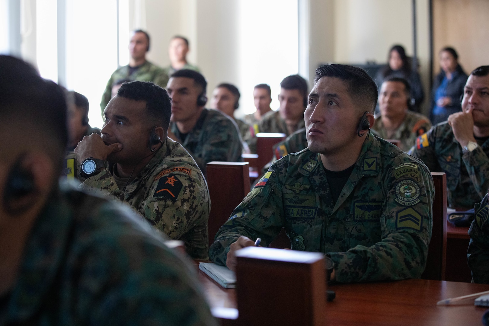 Members of the Ecuadorian 9th Special Forces Brigade attend an air assault operations class during an information exchange with members of the Kentucky National Guard in Latacunga, Ecuador, Aug. 20, 2025.