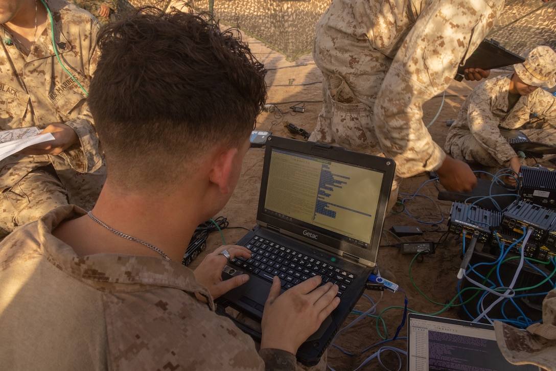 U.S. Marine Corps Cpl. Phillip Martinez, a network transport technician with 2nd Battalion, 4th Marines, 1st Marine Division, I Marine Expeditionary Force, connects to the Non-classified Internet Protocol Router Network during the inaugural Thunderstruck Communications Competition, hosted by Marine Wing Communications Squadron 38, Marine Air Control Group

38, 3rd Marine Aircraft Wing, at Marine Corps Air Station Miramar, California, Sept. 10, 2025.

Thunderstruck is a service-wide competition dedicated to communications Marines, showcasing

the increasing importance of resilient command and control in distributed operations. The six-

mile course integrated high frequency radio, Mobile User Objective System satellite

communications, and data networking tasks under expeditionary conditions, testing the tactical,

technical, and physical proficiency of Marine Corps communicators. Martinez is a native of New

Hampshire. (U.S. Marine Corps photo by Cpl. Renee Gray)