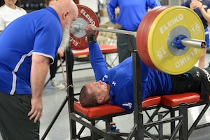MSgt Ryan Hines trains for powerlifting at the United States Air Force Academy in Colorado Springs. Hines and others from Team Air Force participated in a week-long training camp in early June in preparation for the 2025 DoD Warrior Games to be held in July. DoD Warrior Games, hosted by U.S. Army Training & Doctrine Command, brings together nearly 200 military service members to compete in adaptive sports as part of their recovery journeys. The 2025 games will be held from July 18 through 26th at Colorado College.