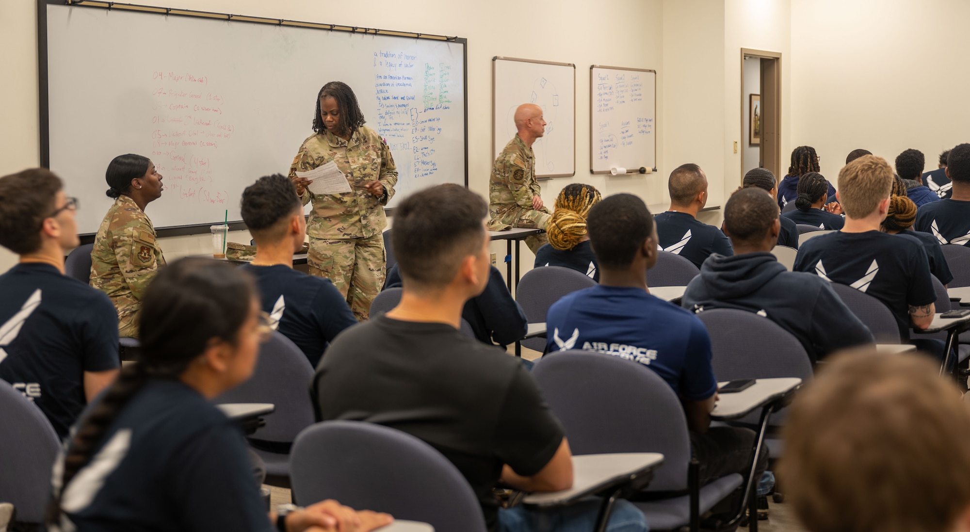 Master Sgt. Denise Alston, recruiting flight chief for the 315th Airlift Wing, works with her team to prepare future Airmen for departure to basic military training at Joint Base San Antonio-Lackland, Texas. New recruits train in physical fitness, weapons handling and Air Force core values — all starting with guidance from their recruiters.