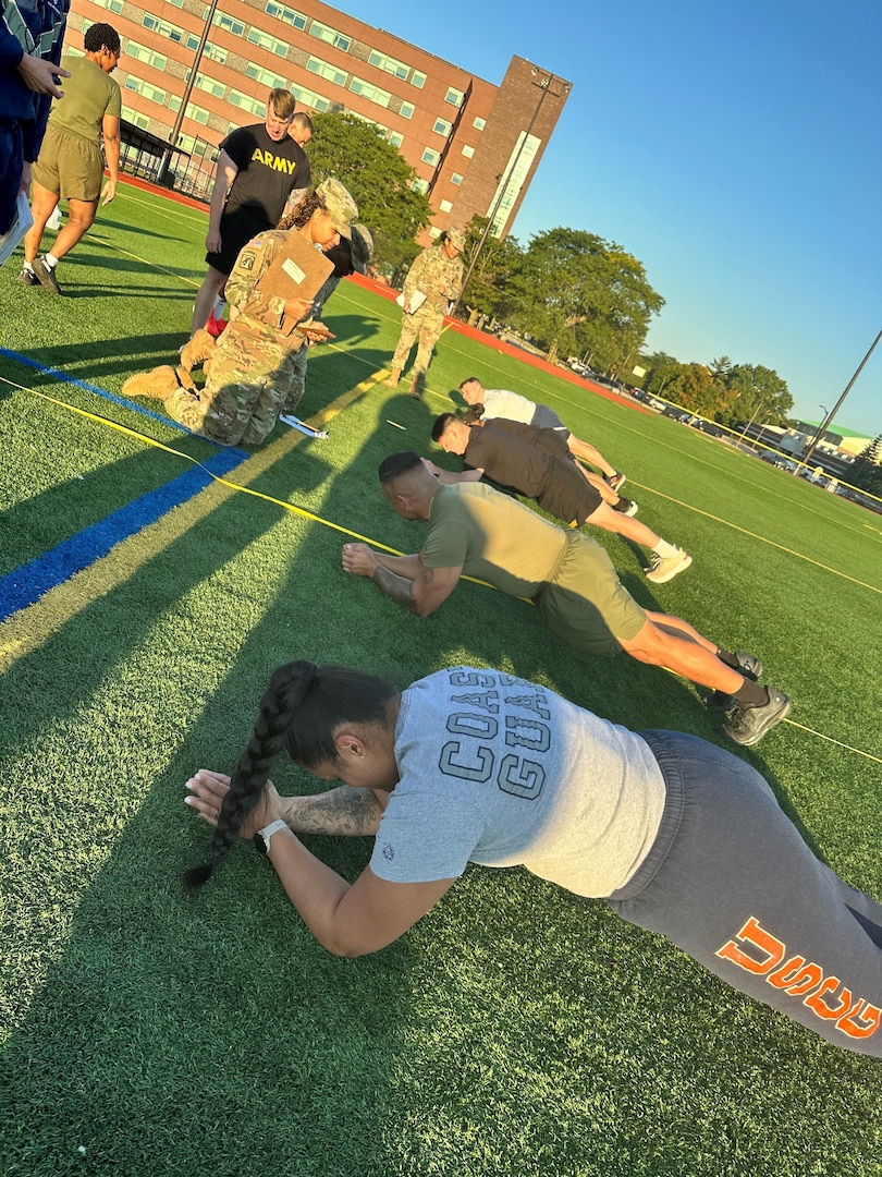 Military members from USMEPCOM are timed as part of their endurance testing during military member of the year competition.