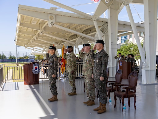 Combined Forces Command welcomes its 32nd deputy commander, Gen. Kim Sung-min, during a ceremony hosted by CFC Commander Gen. Xavier Brunson at U.S. Army Garrison Humphreys in Pyeongtaek on Thursday, Sept. 11, 2025.