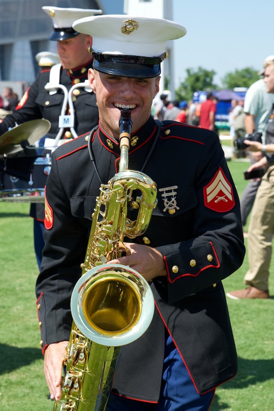 Cpl Zehrung performing with the 2nd MAW Brass Band at Marine Week Atlanta.