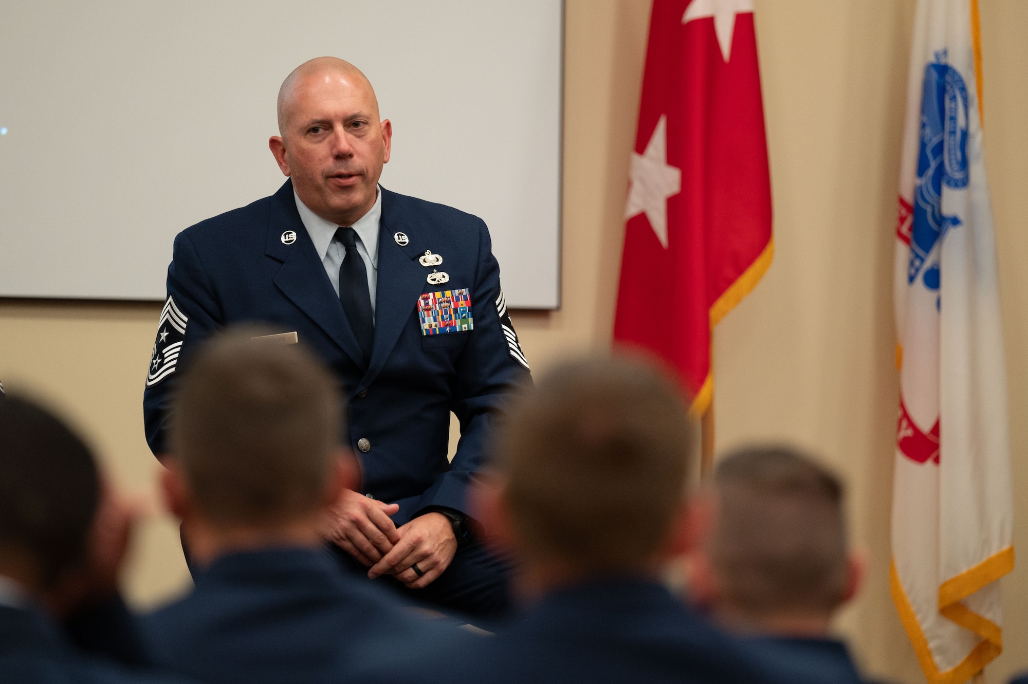 An Airman gives a speech.
