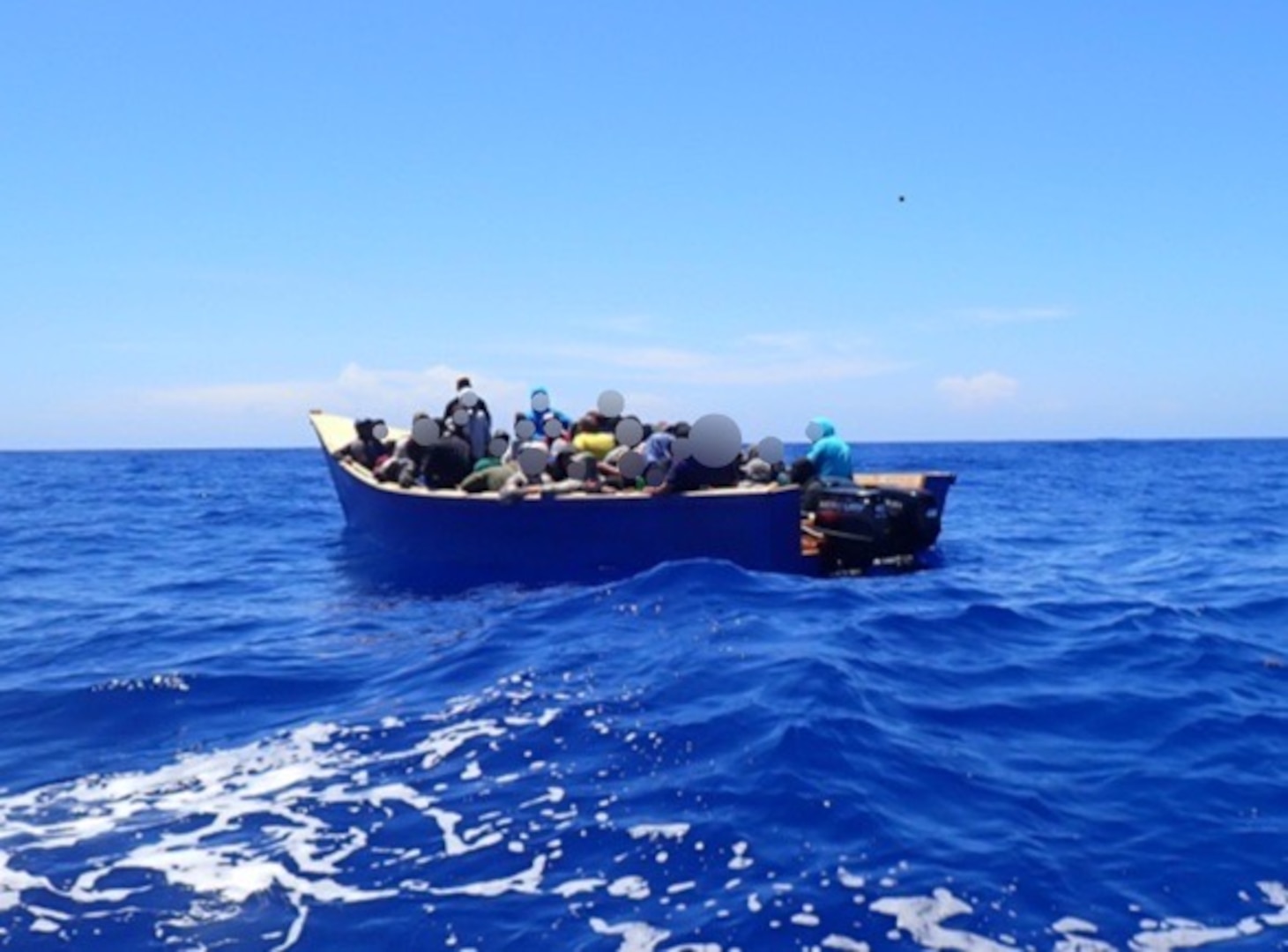 Coast Guard Cutter Heriberto Hernandez interdicts and unlawful migration voyage vessel with 66 aliens in Mona Passage waters off Puerto Rico, Sept. 9, 2025.  All 66 aliens, including 48 Dominican Republic nationals, 16 Haitians and two Romanians were repatriated to San Pedro de Macoris, Dominican Republic, where they were transferred to Dominican Republic Navy authorities, Sept. 11, 2025.  (U.S. Coast Guard photo)