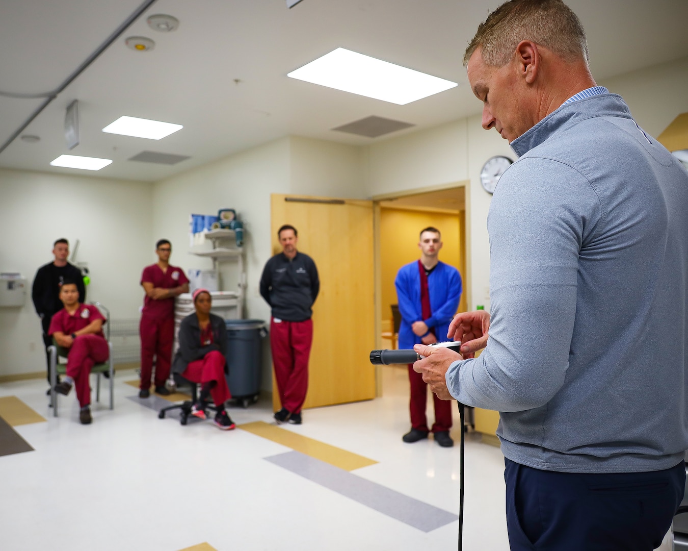 A manufacturer’s trainer walks IACH orthopedic and podiatry staff through the DUOLITH SD1’s dual shockwave and ultrasound capabilities. The team expects to deliver hundreds of quick, noninvasive treatments—often just 15 minutes each—to accelerate recovery for Soldiers and families.