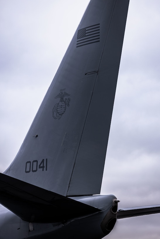 A C-40A aircraft, assigned to Marine Transport Squadron (VMR) 1, Marine Air Group 41, 4th Marine Air Wing, prepares for takeoff during ARCTIC EDGE 2025 (AE25) at Joint Base Elmendorf-Richardson, Alaska, Aug. 21, 2025. Specialized Arctic training generates valuable lessons learned for warfighters and enablers ensuring they can execute their assigned missions in any environment. AE25 is a NORAD and U.S. Northern Command-led homeland defense exercise designed to improve readiness, demonstrate capabilities and enhance Joint and Allied Force interoperability in the Arctic. (U.S. Marine Corps Photo by Lance Cpl. Edward Spears)