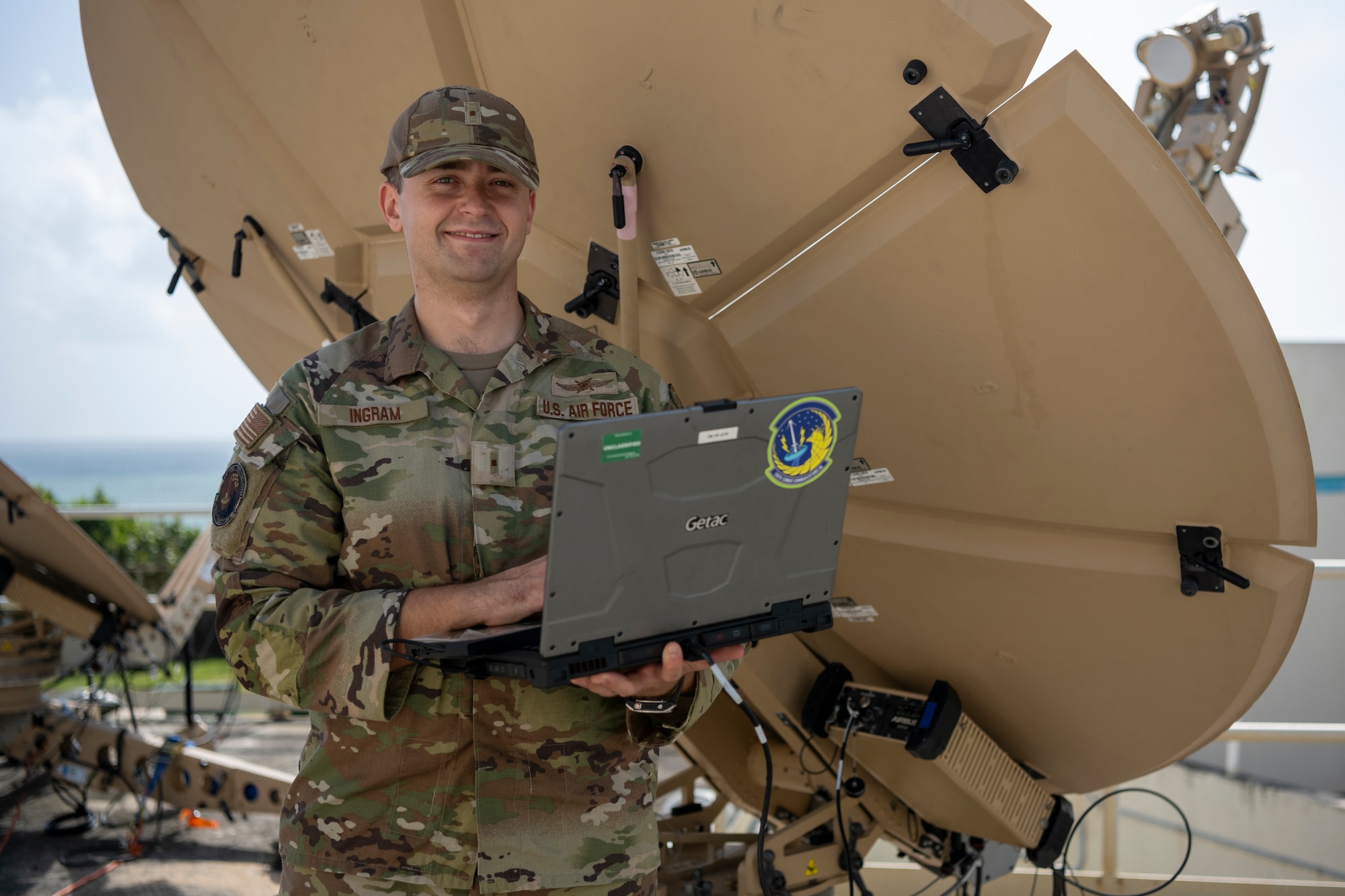 U.S. Air Force Warrant Officer Luke Ingram, a war fighter communications and information technology systems operations warrant officer, Puerto Rico Air National Guard, poses for an environmental portrait at Punta Salinas Air National Guard Station, Toa Baja, Puerto Rico, Aug. 21, 2025. Ingram, became the first warrant officer in the PRANG since the program reopened. (US. Air National Guard photo by Senior Airman Gisselle Toro Caraballo)