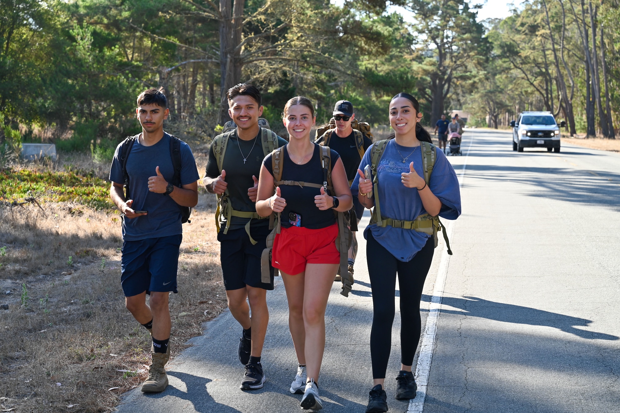 a group of people march