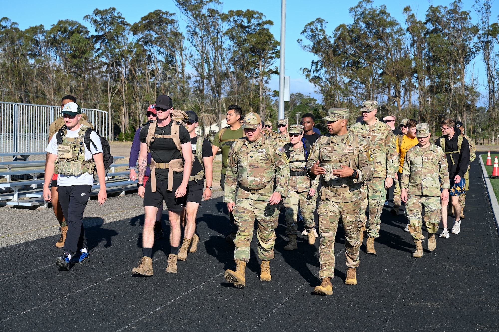 a group of people march