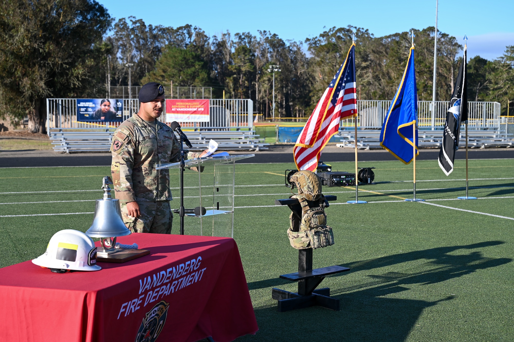 a man stands at a podium