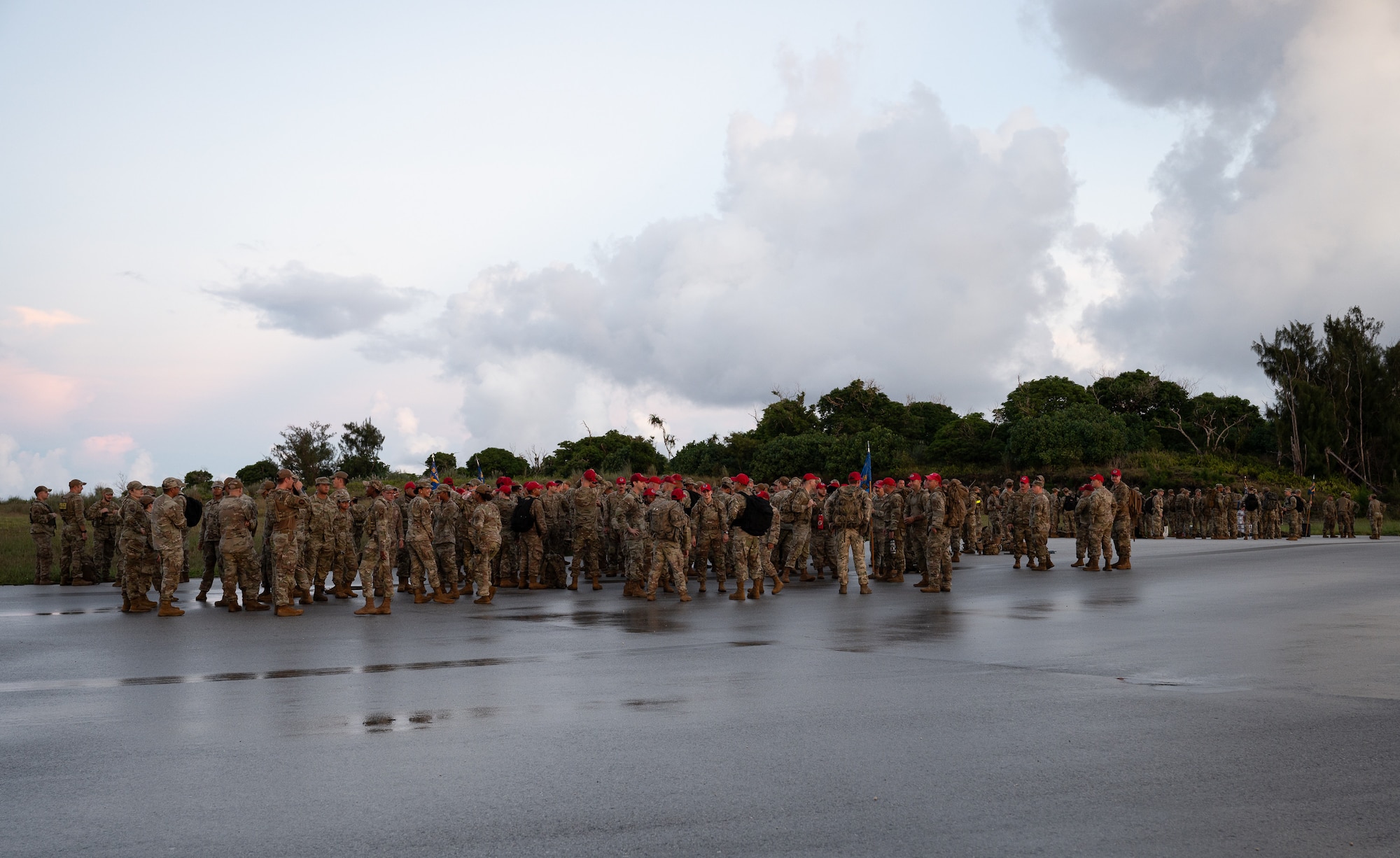 Service members prepare to participate in a 9/11 Memorial Ruck at Andersen Air Force Base, Guam, Sept. 11, 2025.