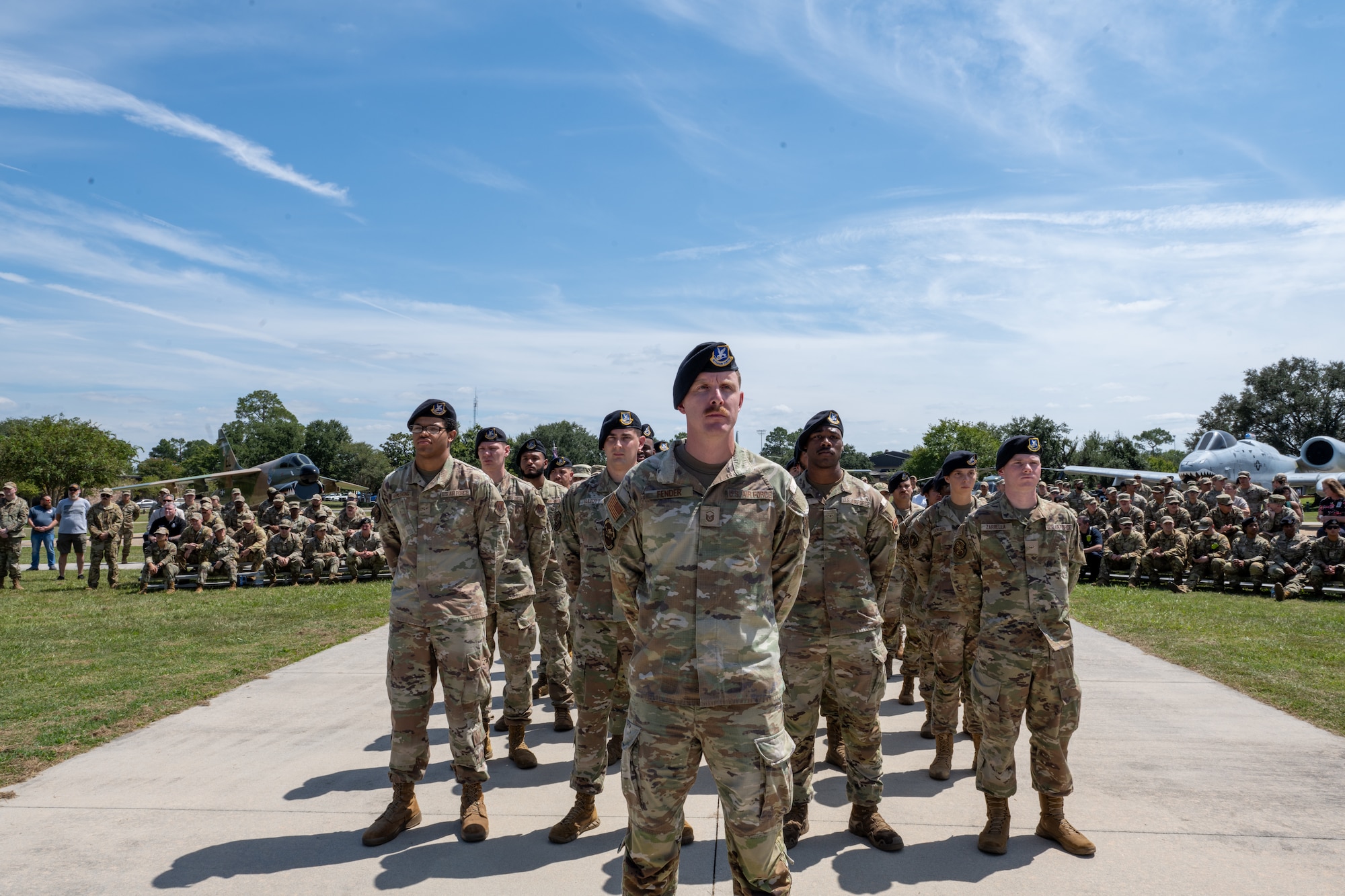 Airmen stands in formation during 9/11 memorial.