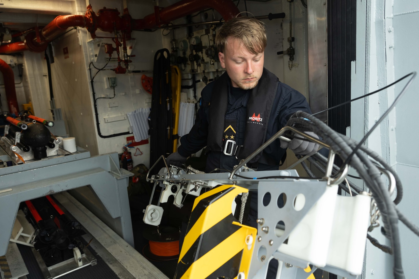Petty Officer 2nd Class Ivan Ionkin, assigned to the Estonian Navy Sandown-class mine countermeasures (MCM) vessel ENS Sakala (M314), prepares a SeaFox for MCM training during Sea Breeze 25-2.