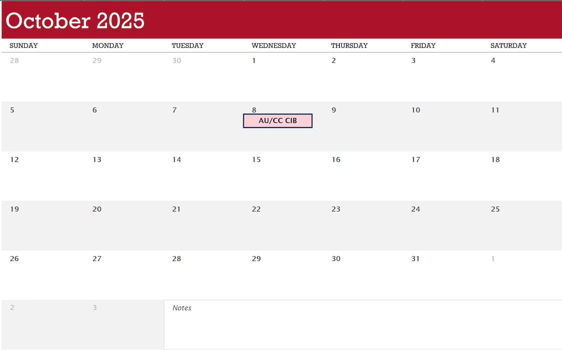 AFWI October 2025 Calendar
