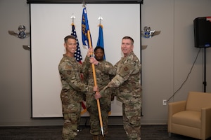 Col. William Gitchell (right) assumed command of the 459th Aeromedical Staging Squadron on Sep. 7, 2025, at the 459th Air Refueling Wing, Joint Base Andrews, Md., during the Squadron's assumption of command ceremony. Col. Michael Masuda, 459th Air Refueling Wing Commander, was the presiding official. Prior to Col. Gitchell's appointment to the 459th ASTS, he was the Commander of the 943rd Aerospace Medicine Squadron, Davis-Monthan Air Force Base, Ariz. (U.S. Air Force photos by Senior Airman Alexcia Givens)