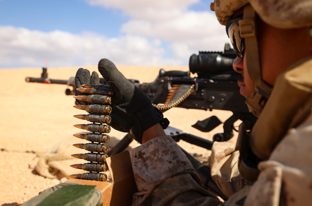 Marines with 4th Assault Amphibian Battalion conduct machine gun range during BRIGHT STAR 25