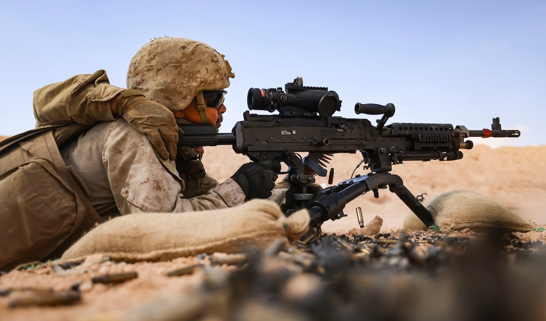 Marines with 4th Assault Amphibian Battalion conduct machine gun range during BRIGHT STAR 25